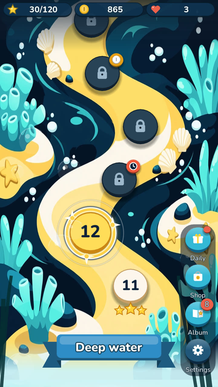 The ocean saga map with levels to climb