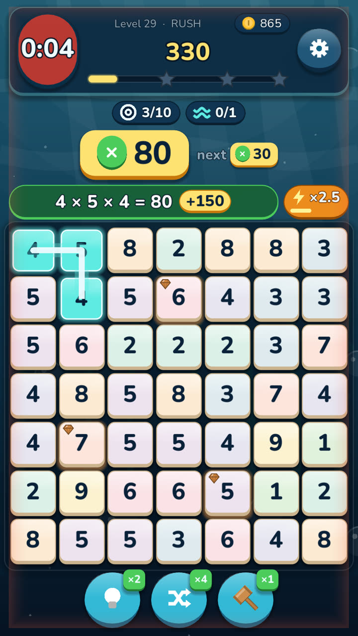 A rush level with a multiply target and the clock running down